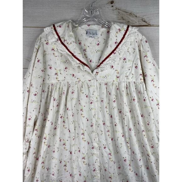 THE 1 FOR U Nightgown Sz M Floral Eyelet Lace Button Up Cotton Prairie - Picture 2 of 10
